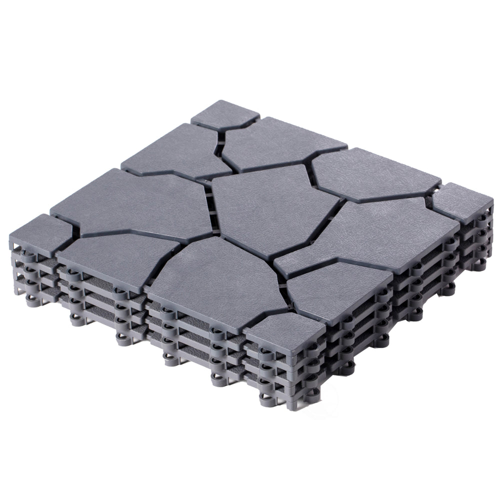 Gray Interlocking Garden Pathway Tile Paver 11x11 Waterproof Pack of 4 Image 2