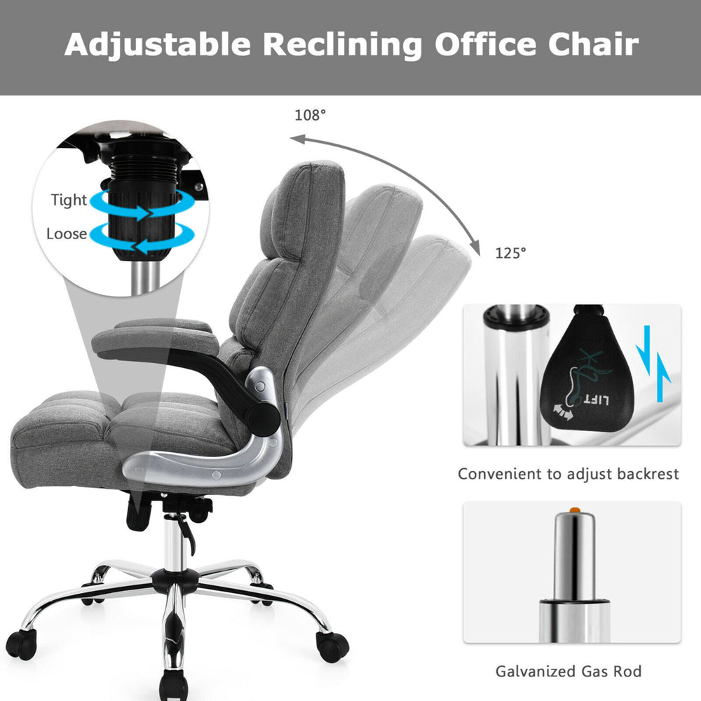 High Back Big and Tall Office Chair Adjustable Swivel w/Flip-up Arm Image 2