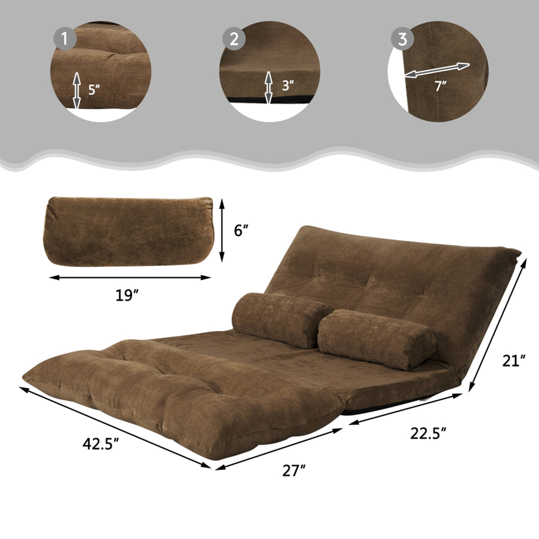 Floor Sofa Bed 6-Position Adjustable Sleeper Lounge Couch with 2 Pillows Image 2