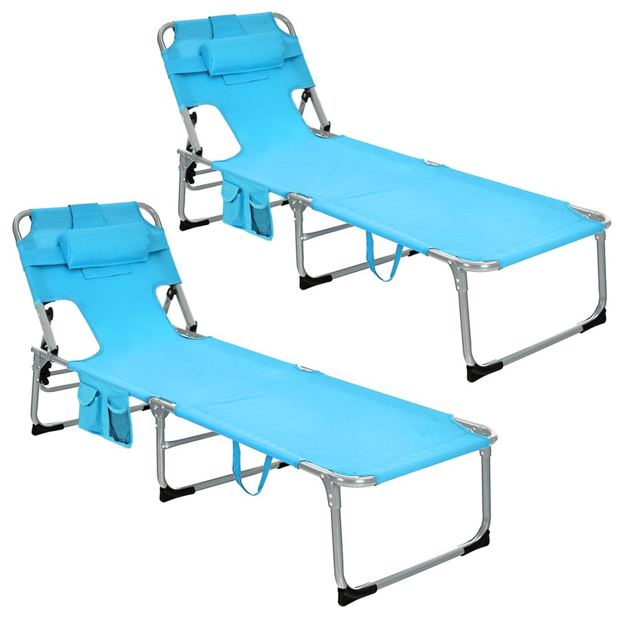 Set of 2 Beach Chaise Lounge Chair Folding Reclining Chair w/ Facing Hole Image 1