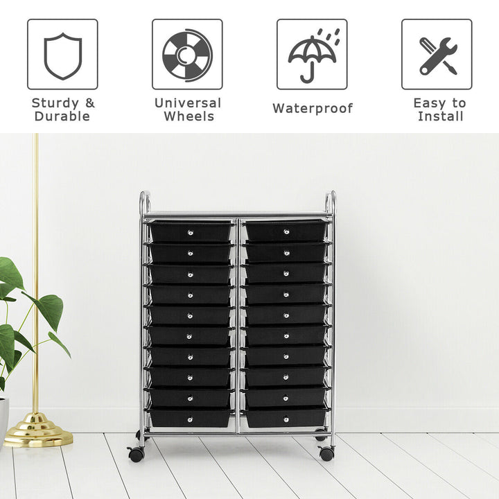 Office Rolling Cart 20 Storage Drawers Scrapbook Paper Studio Organizer Clear Black Image 2