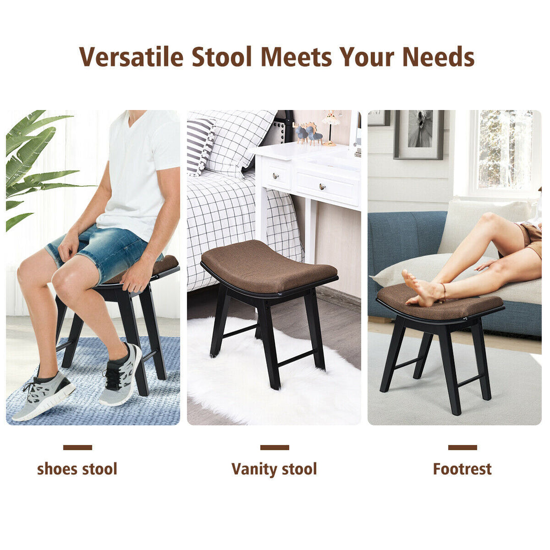 Vanity Stool Modern Dressing Makeup Stool w/ Concave Seat Rubberwood Legs Black/ White Image 2