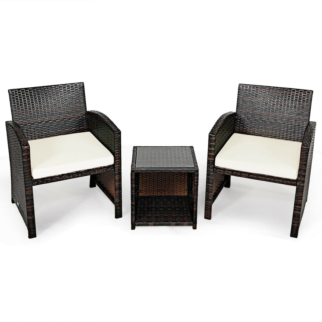 3PCS Rattan Patio Conversation Furniture Set Yard Outdoor w/ Cushions Image 1