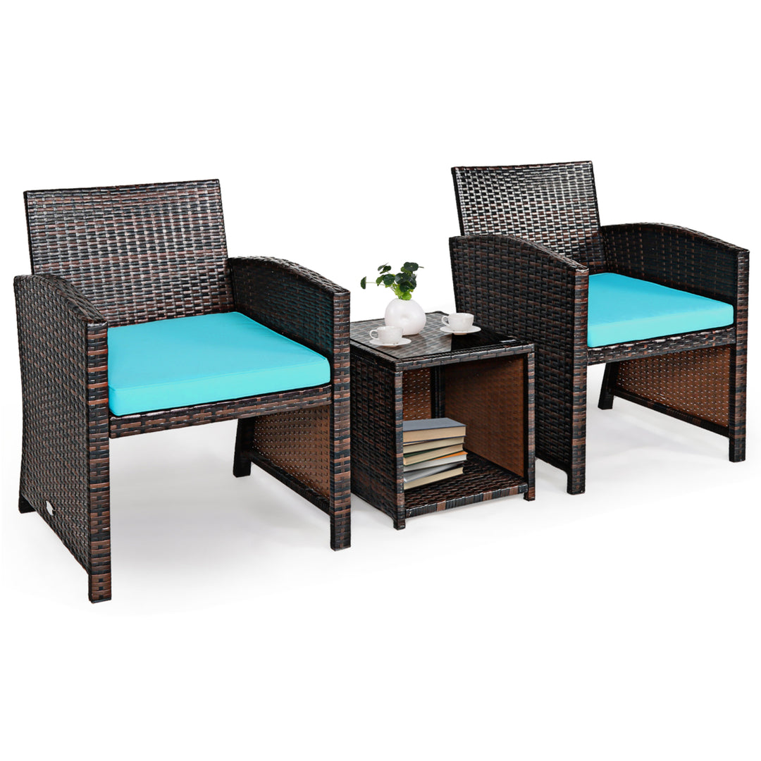 3PCS Rattan Patio Conversation Furniture Set Yard Outdoor w/ Cushions Image 4