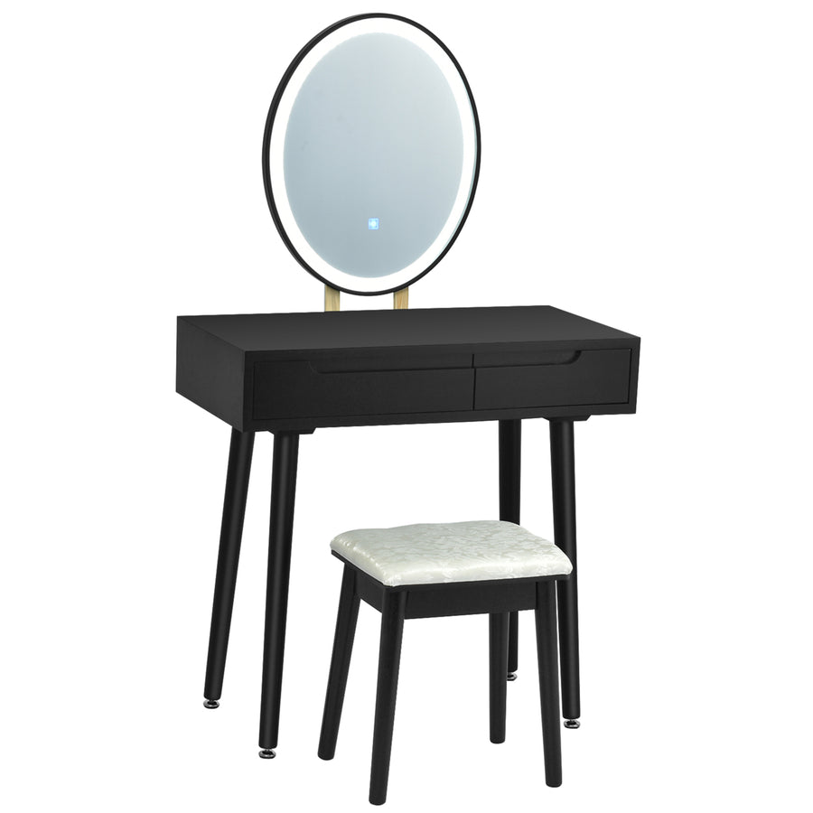 Makeup Vanity Dressing Table Set w/ Touch Screen Padded Stool Black/White/Gray Image 1