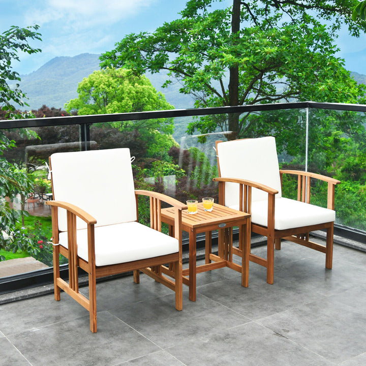 3PC Outdoor Patio Sofa Furniture Set Solid Wood Cushioned Conversation Set White Image 1