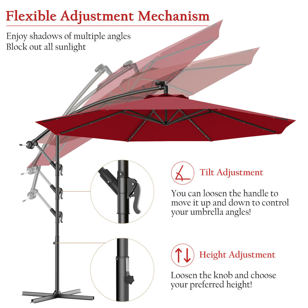 10Ft Patio Solar LED Outdoor Offset Hanging Umbrella w/ 24 Lights Image 2