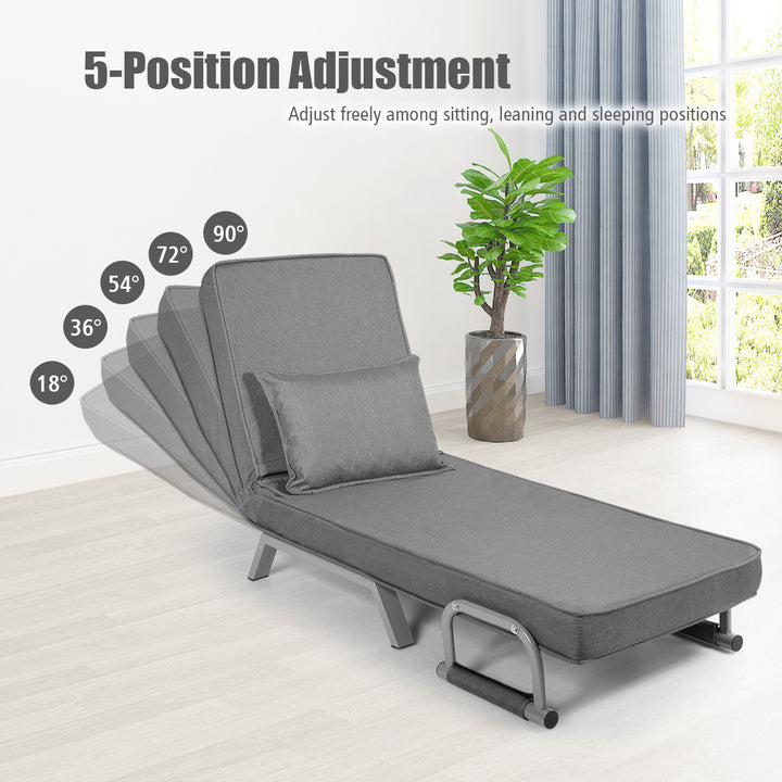 5 Position Convertible Sofa Chair Folding Sleeper Bed w/ Pillow Blue/Gray Image 3