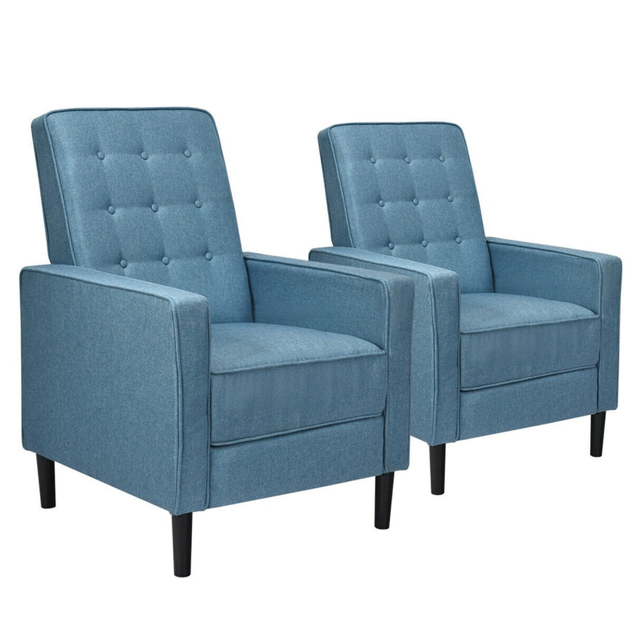 Set of 2 Push Back Recliner Chair Fabric Tufted Single Sofa w/ Footrest Image 1