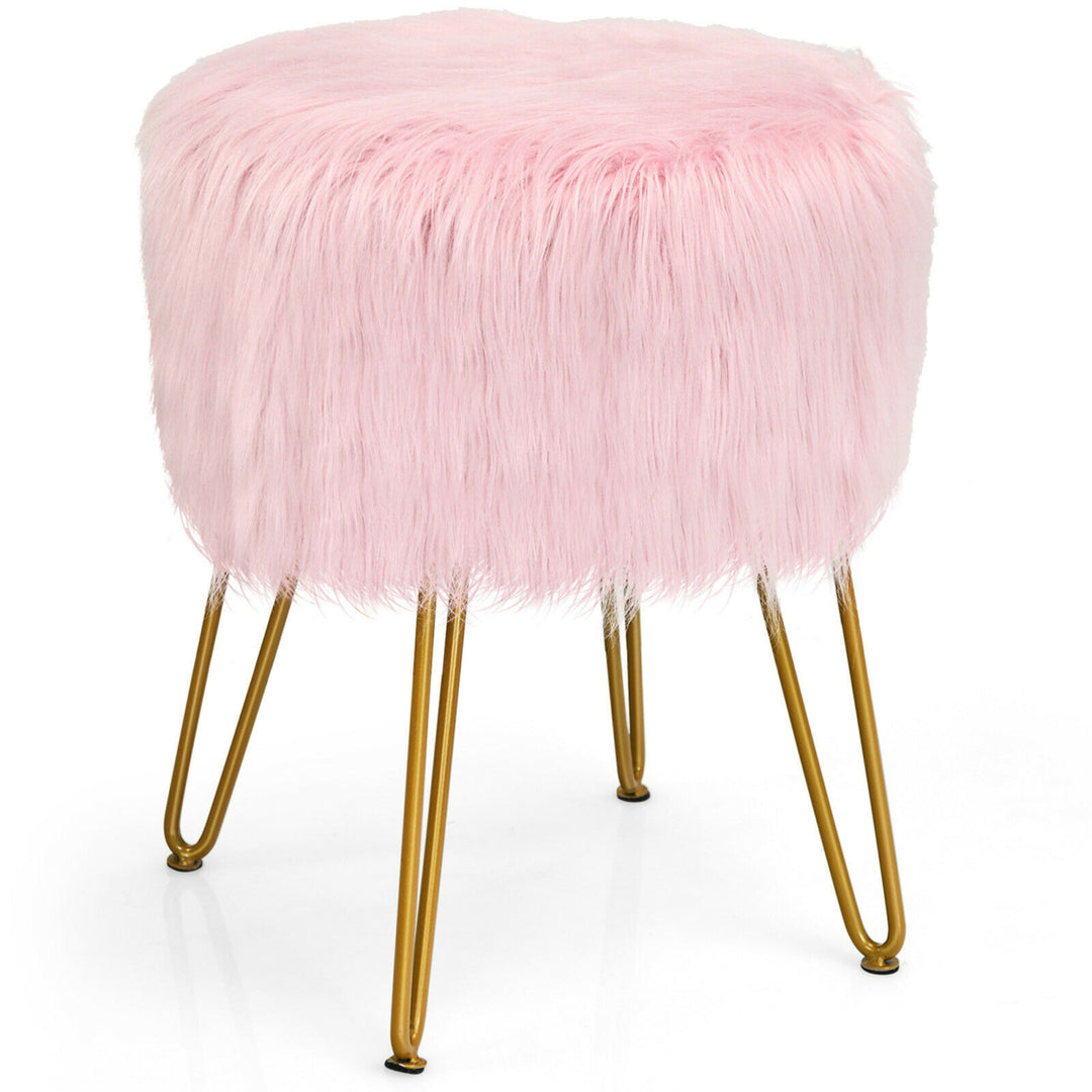 Vanity Chair Makeup Stool Furry Padded Seat Round Ottoman Image 1