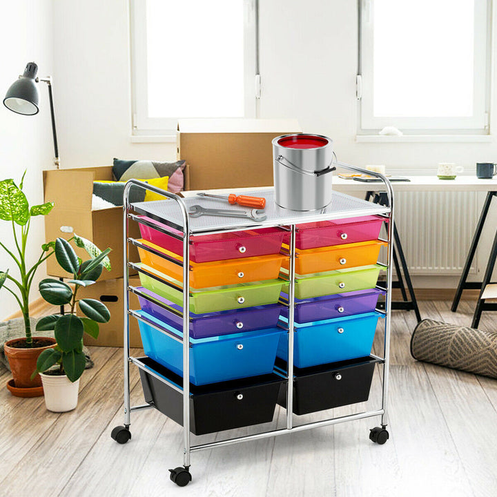 Office Rolling Cart 12 Storage Drawer Studio Organizer Bins Scrapbook Paper Black/Colorful Image 3