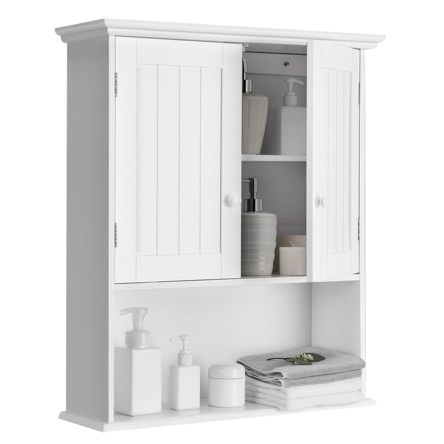 Costway Wall Mount Bathroom Cabinet Storage Organizer Medicine Cabinet with 2-Doors and 1- Shelf Cottage Collection Wall Image 1