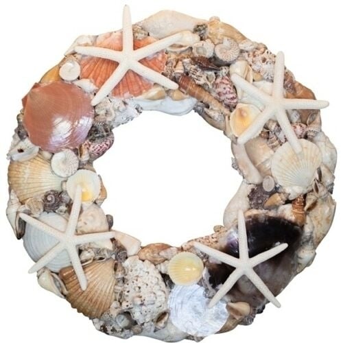 Shell Wreath Starfish and Seashells Coastal Beach Home Decor14" Image 1