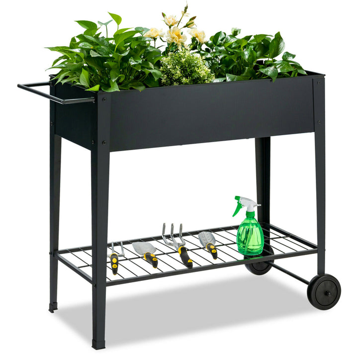 Raised Garden Bed Elevated Planter Box on Wheels Steel Planter w/Shelf Image 1