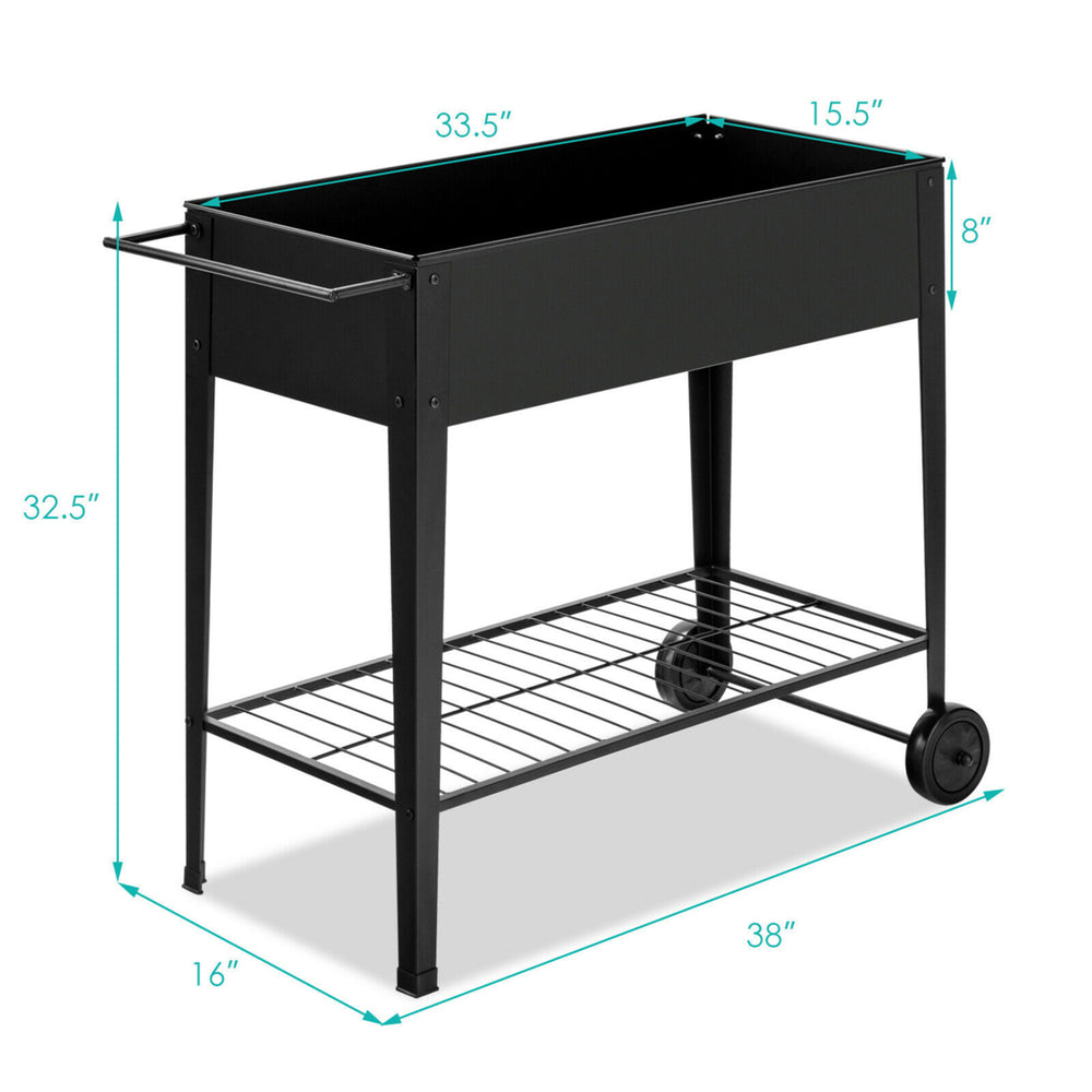 Raised Garden Bed Elevated Planter Box on Wheels Steel Planter w/Shelf Image 2