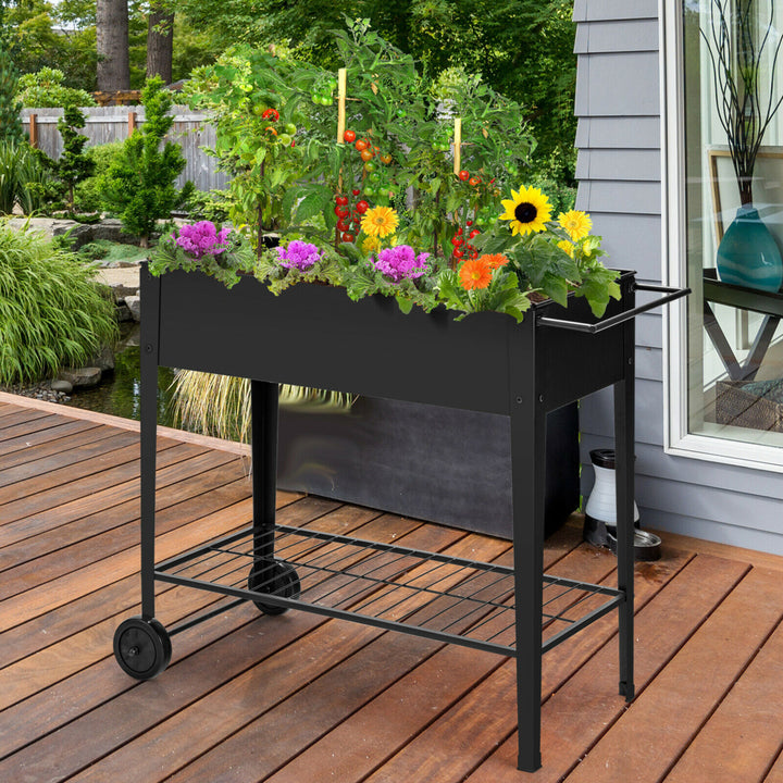 Raised Garden Bed Elevated Planter Box on Wheels Steel Planter w/Shelf Image 3