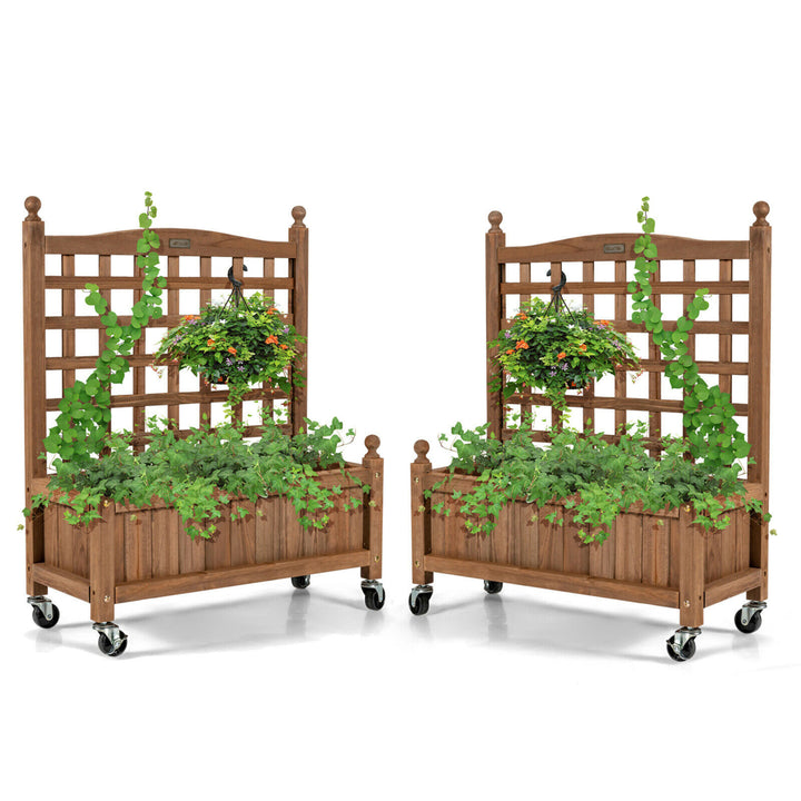 2PC 32in Wood Planter Box w/Trellis Mobile Raised Bed for Climbing Plant Image 1