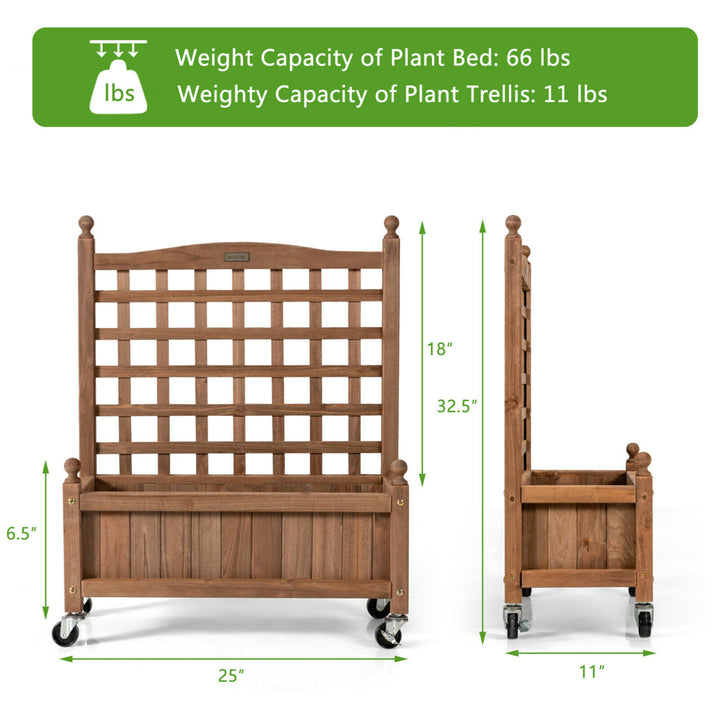 2PC 32in Wood Planter Box w/Trellis Mobile Raised Bed for Climbing Plant Image 2