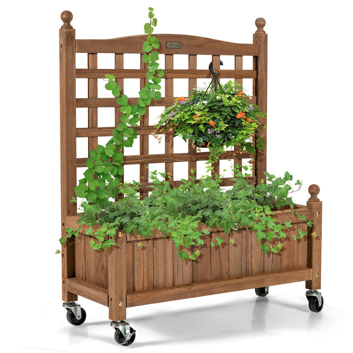 32in Wood Planter Box w/Trellis Mobile Raised Bed for Climbing Plant Image 1