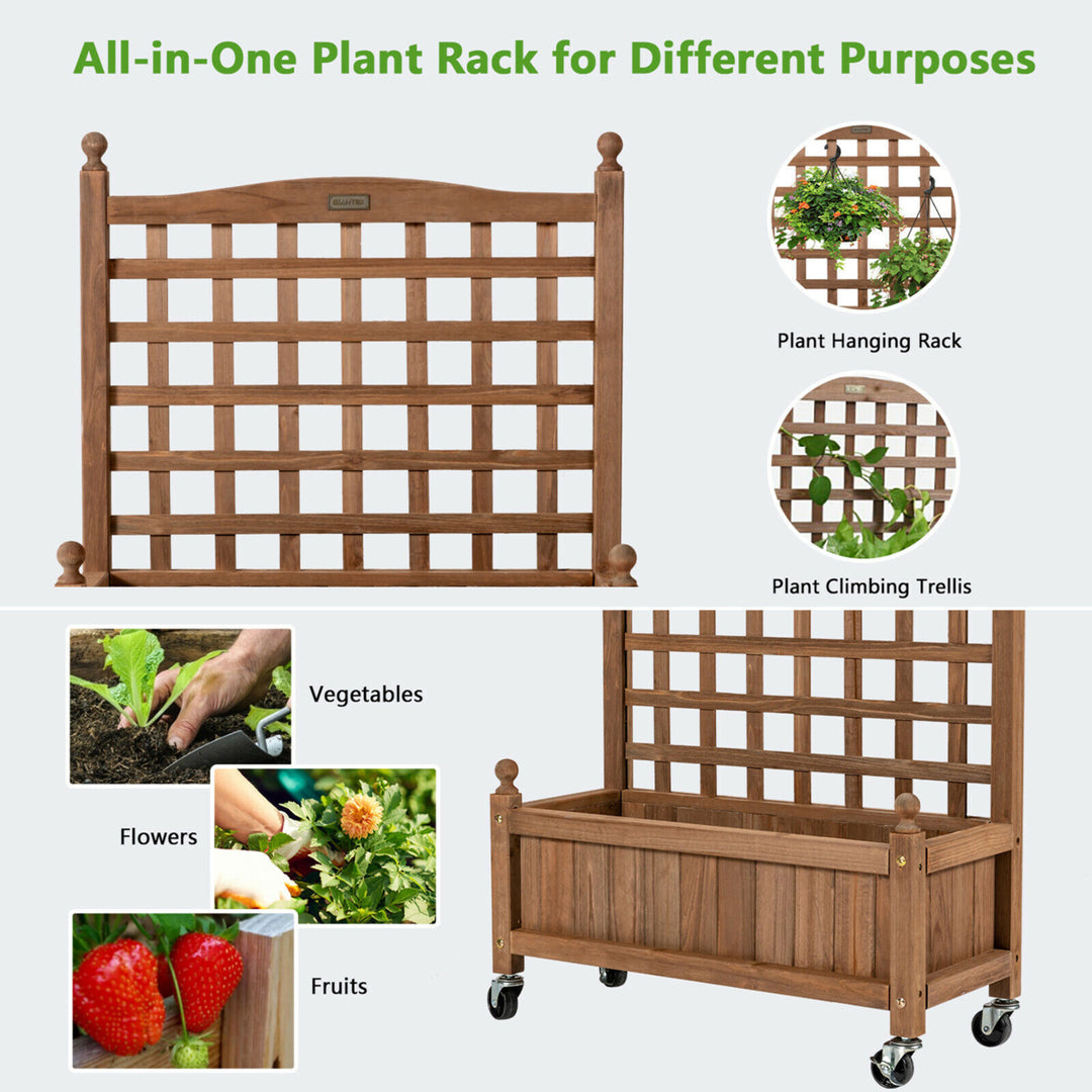 2PC 32in Wood Planter Box w/Trellis Mobile Raised Bed for Climbing Plant Image 5