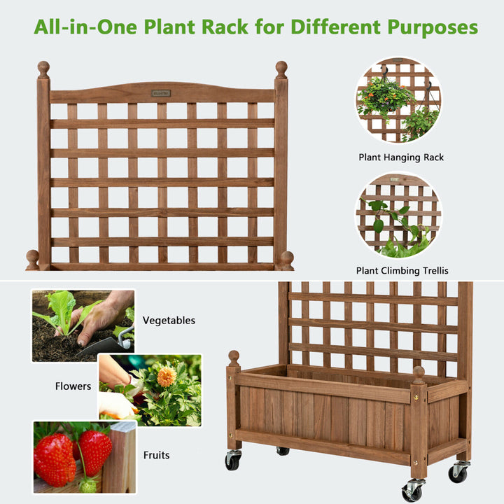 32in Wood Planter Box w/Trellis Mobile Raised Bed for Climbing Plant Image 5