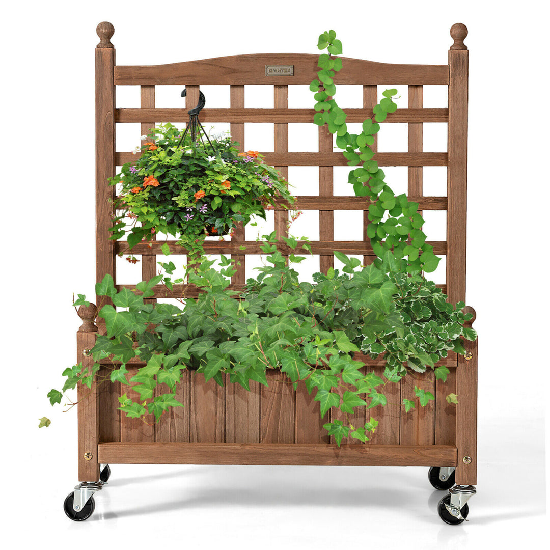 2PC 32in Wood Planter Box w/Trellis Mobile Raised Bed for Climbing Plant Image 8