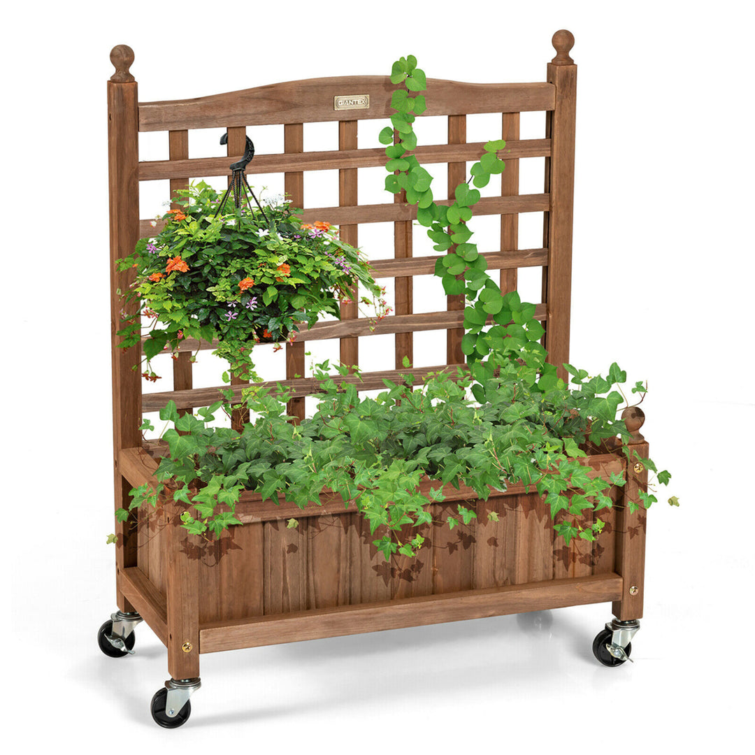 2PC 32in Wood Planter Box w/Trellis Mobile Raised Bed for Climbing Plant Image 9