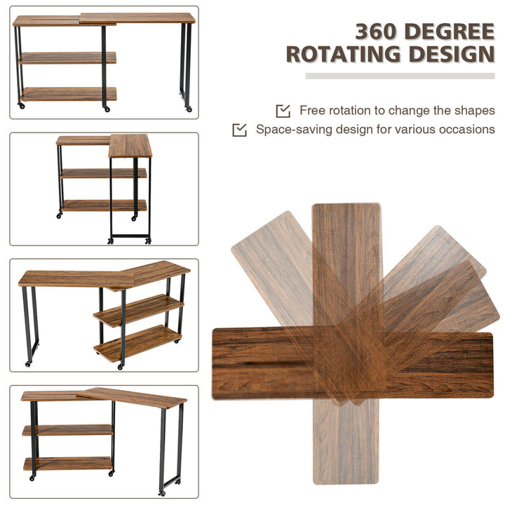 Sofa Side End Table Rotating Bookcase Patented w/ Wheels Brown Image 6