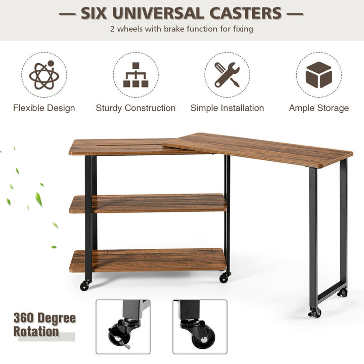 Sofa Side End Table Rotating Bookcase Patented w/ Wheels Brown Image 8