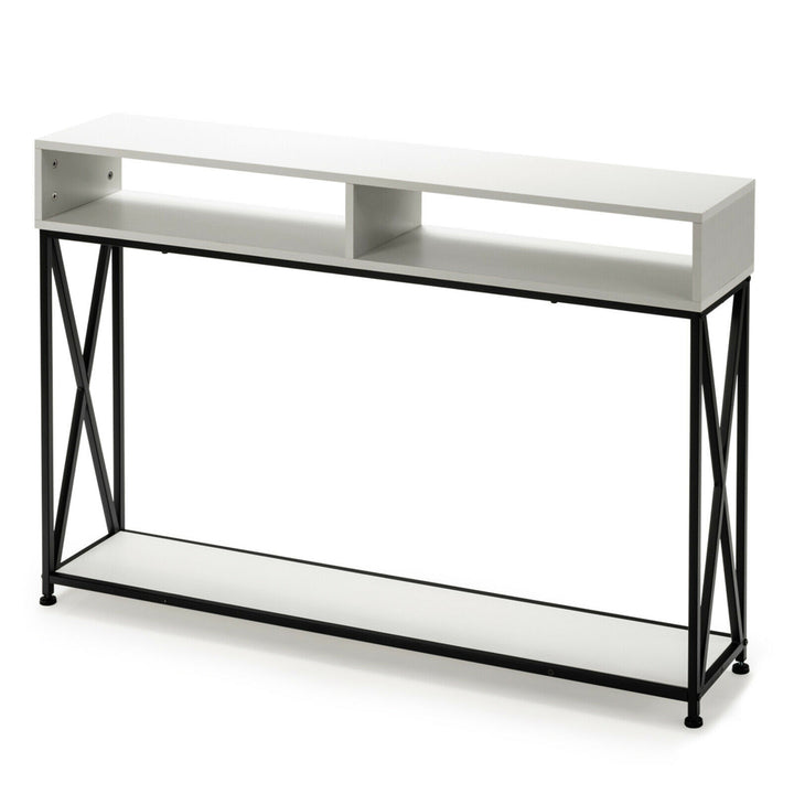 Console Table with Open Shelf and Storage Compartments Steel Frame Image 1