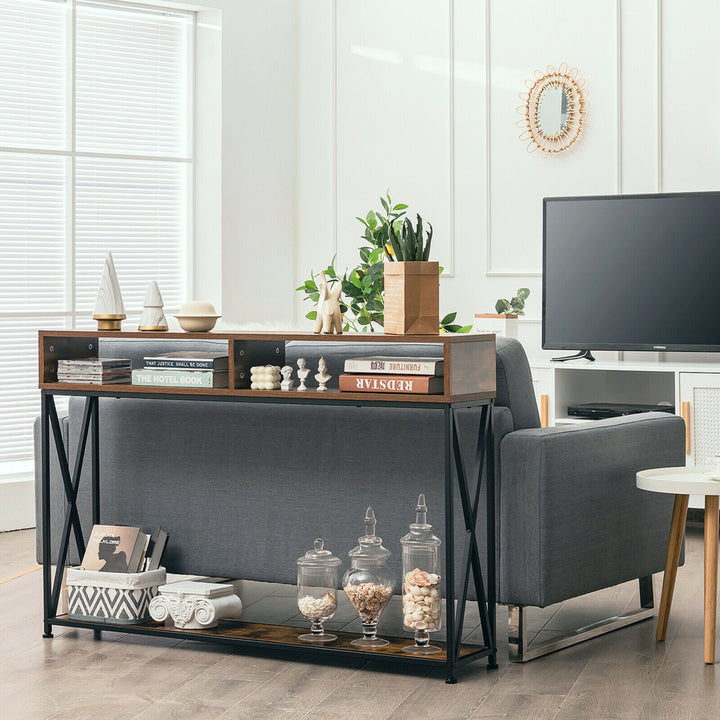 Console Table with Open Shelf and Storage Compartments Steel Frame Image 3