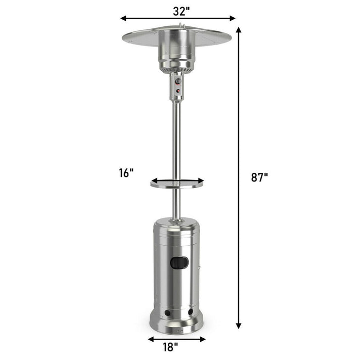 Patio 87 inches Tall Propane Heater 48,000 BTU W/Table and Wheels Silver Image 2