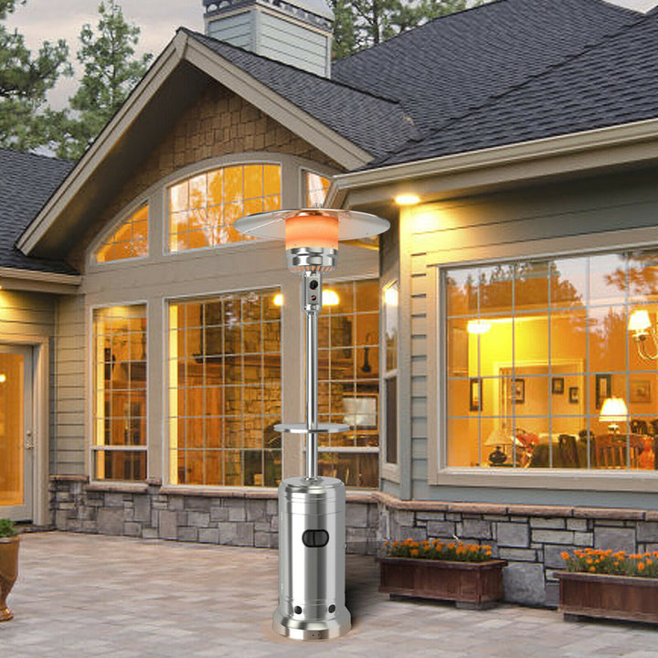 Patio 87 inches Tall Propane Heater 48,000 BTU W/Table and Wheels Silver Image 3