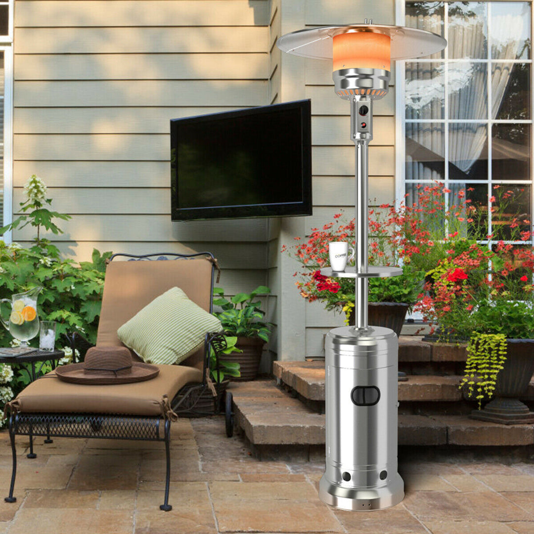 Patio 87 inches Tall Propane Heater 48,000 BTU W/Table and Wheels Silver Image 4