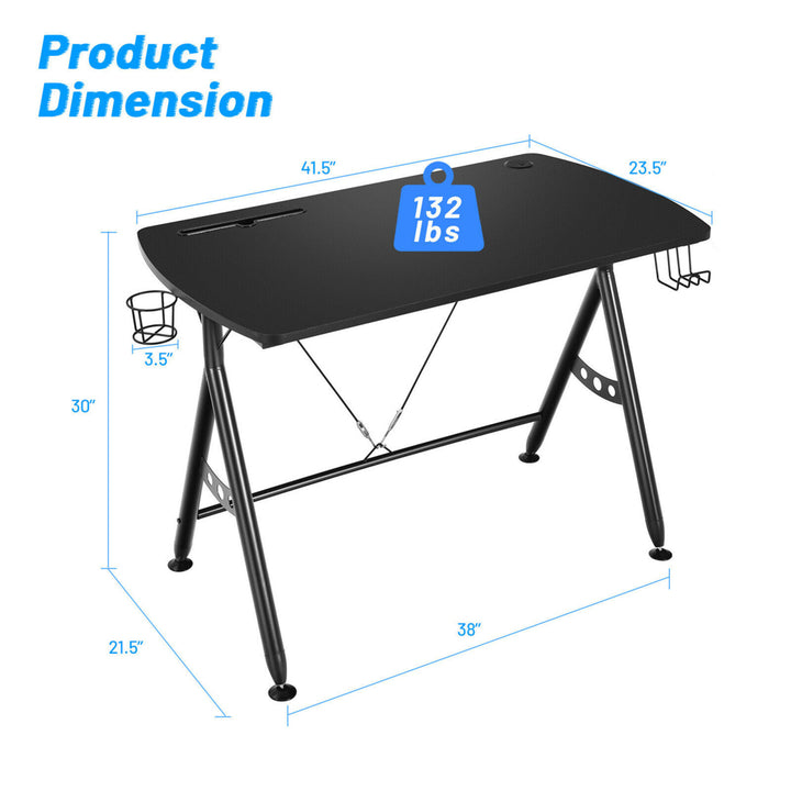 Y-shaped Gaming Desk Home Office Computer Table w/ Phone Slot and Cup Holder Image 2