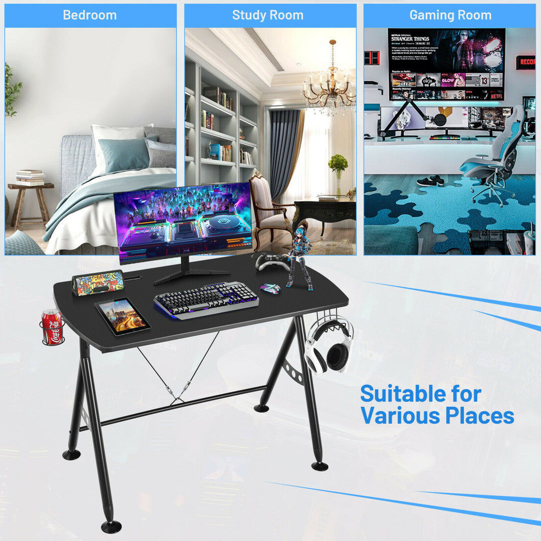 Y-shaped Gaming Desk Home Office Computer Table w/ Phone Slot and Cup Holder Image 5