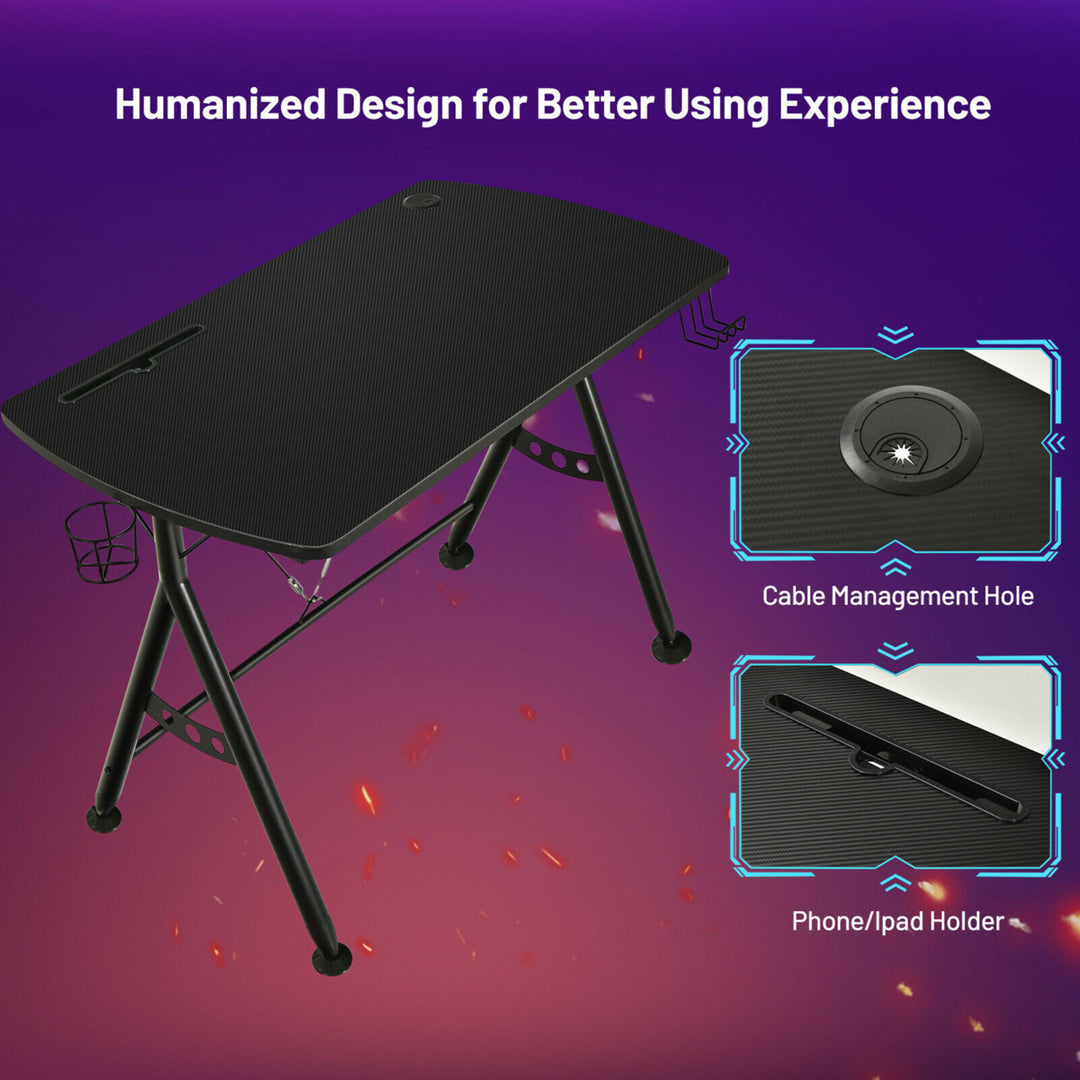 Y-shaped Gaming Desk Home Office Computer Table w/ Phone Slot and Cup Holder Image 6