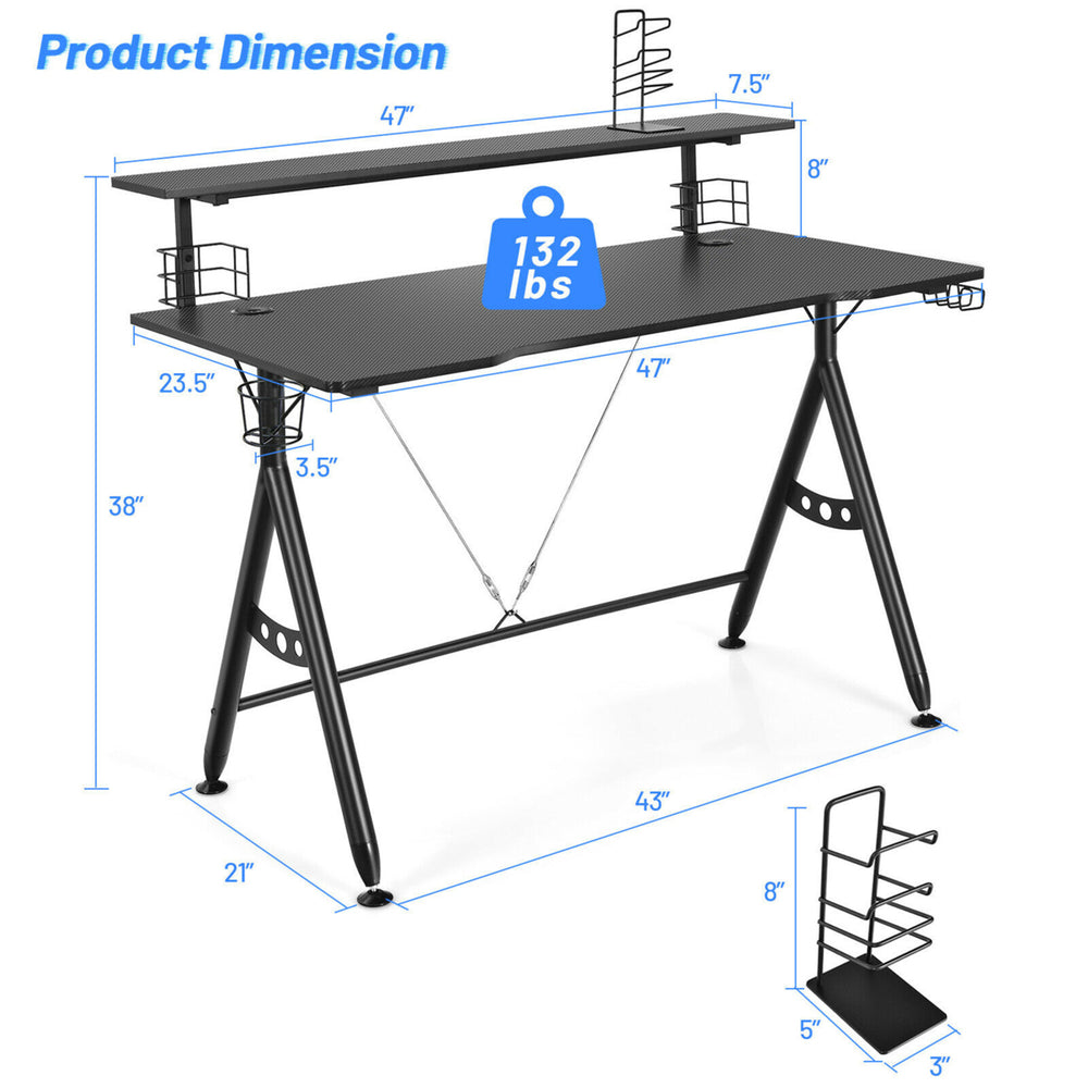 Gaming Desk Home Office Computer Table E-Sports w/Monitor Shelf and Cup Holder Image 2