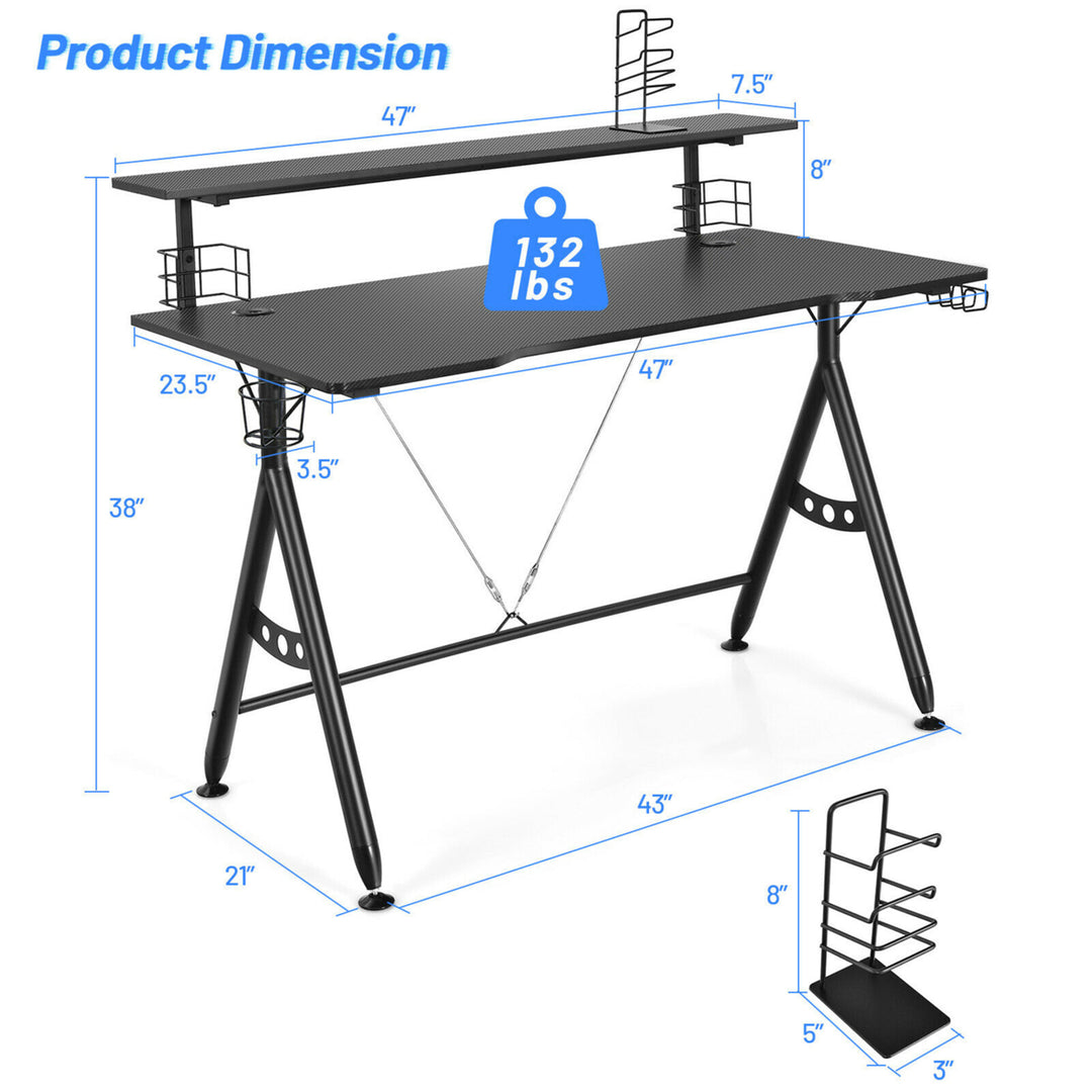 Gaming Desk Home Office Computer Table E-Sports w/Monitor Shelf and Cup Holder Image 2