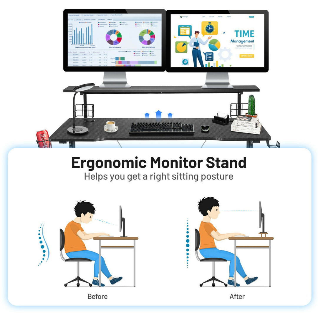 Gaming Desk Home Office Computer Table E-Sports w/Monitor Shelf and Cup Holder Image 6