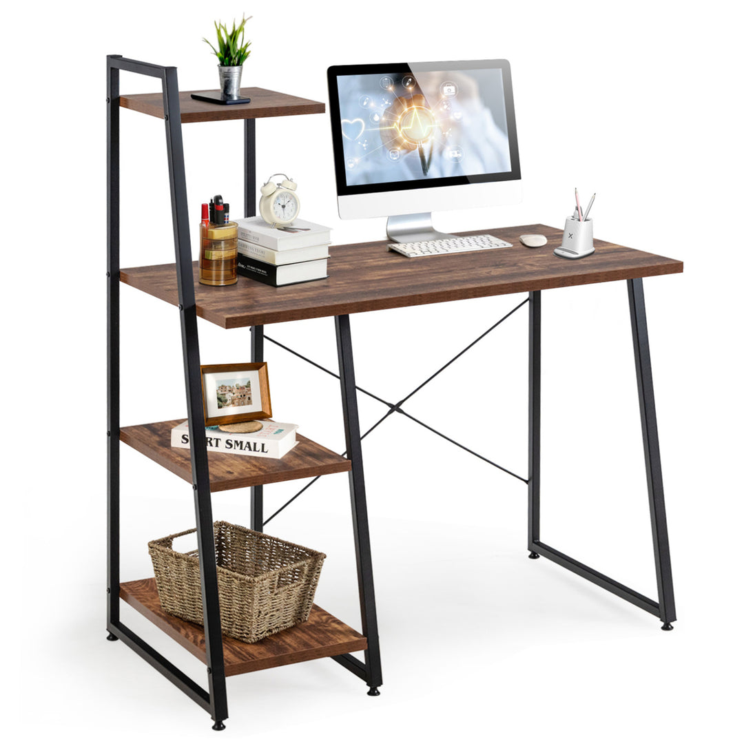 Computer Study Desk Writing Table Workstation w/ 4-Tier Storage Shelves Image 1