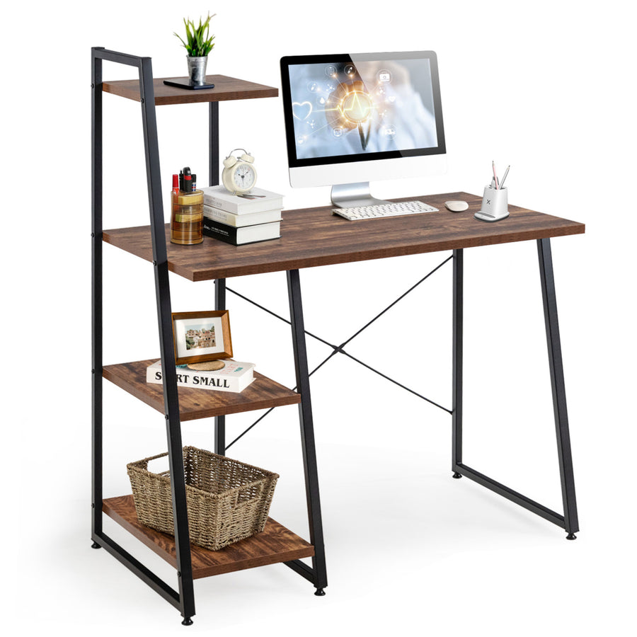 Computer Study Desk Writing Table Workstation w/ 4-Tier Storage Shelves Image 1