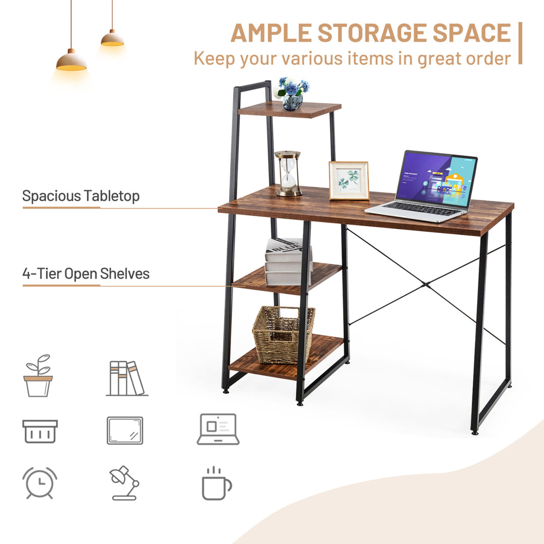 Computer Study Desk Writing Table Workstation w/ 4-Tier Storage Shelves Image 2