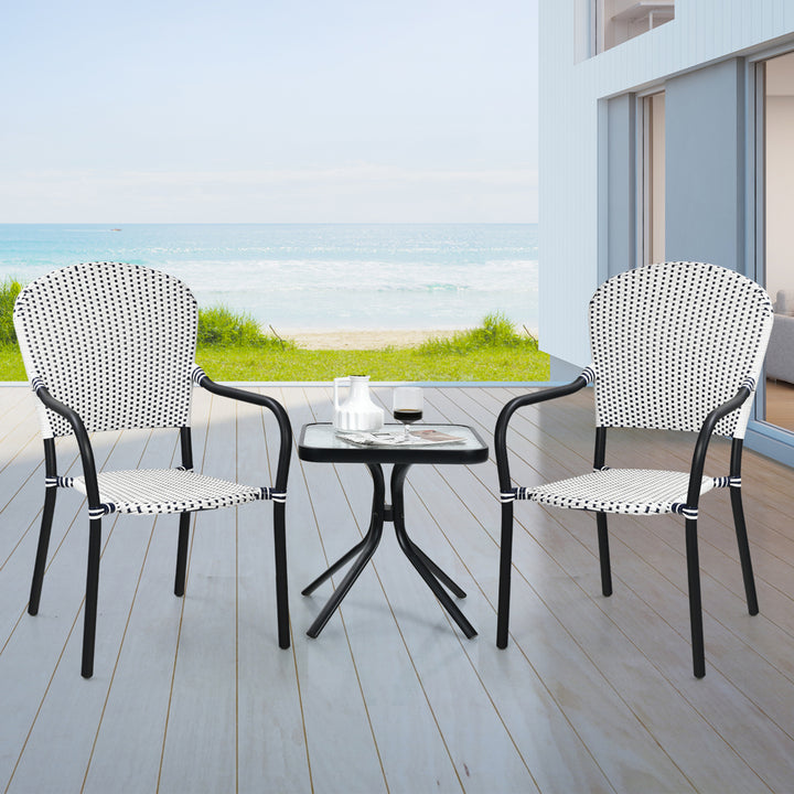 Set of 4 Patio Rattan Dining Chairs Stackable Armrest No Assembly Image 3