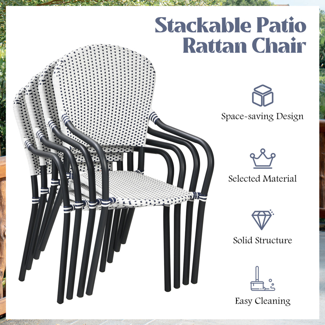 Set of 4 Patio Rattan Dining Chairs Stackable Armrest No Assembly Image 4