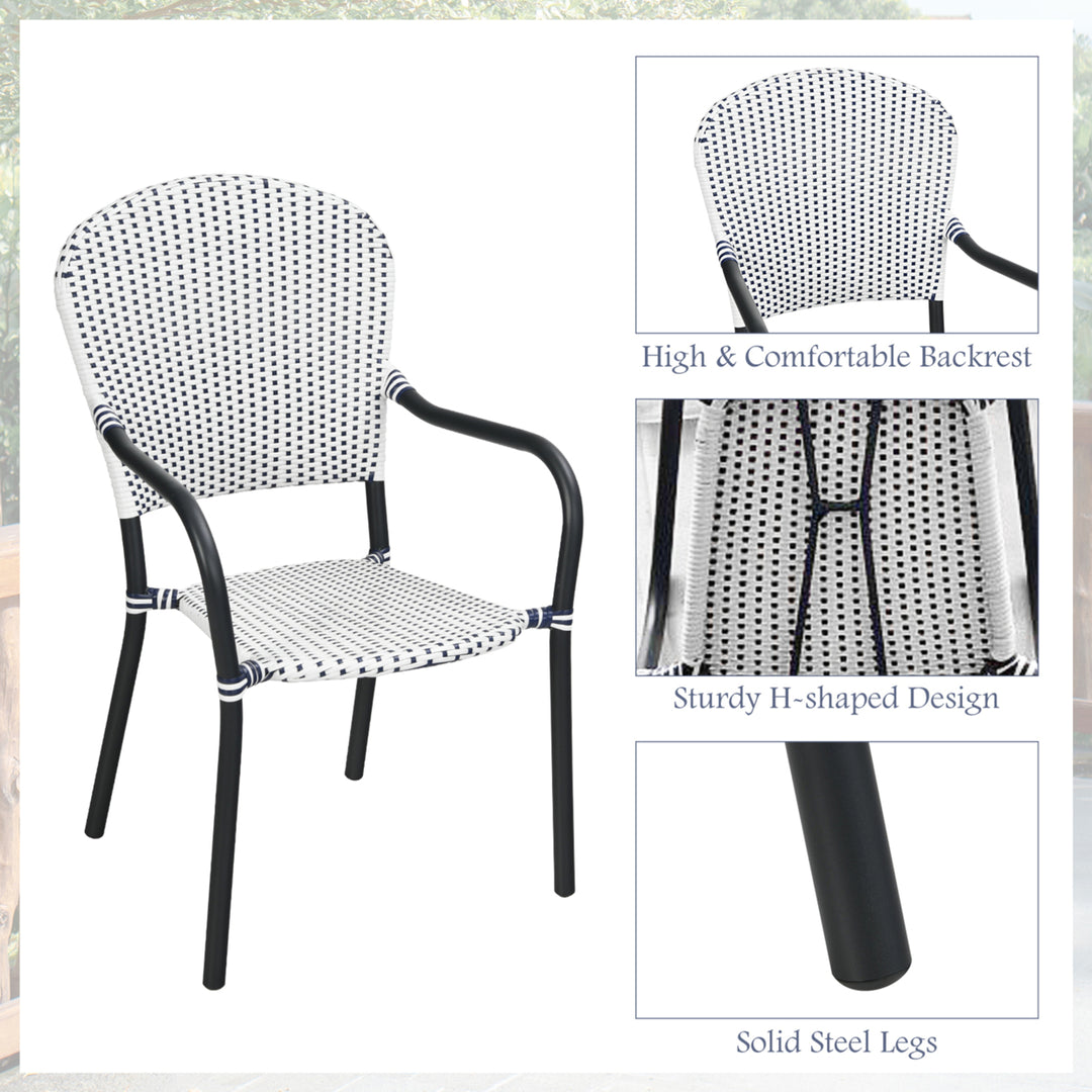 Set of 4 Patio Rattan Dining Chairs Stackable Armrest No Assembly Image 8