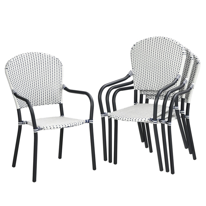 Set of 4 Patio Rattan Dining Chairs Stackable Armrest No Assembly Image 9