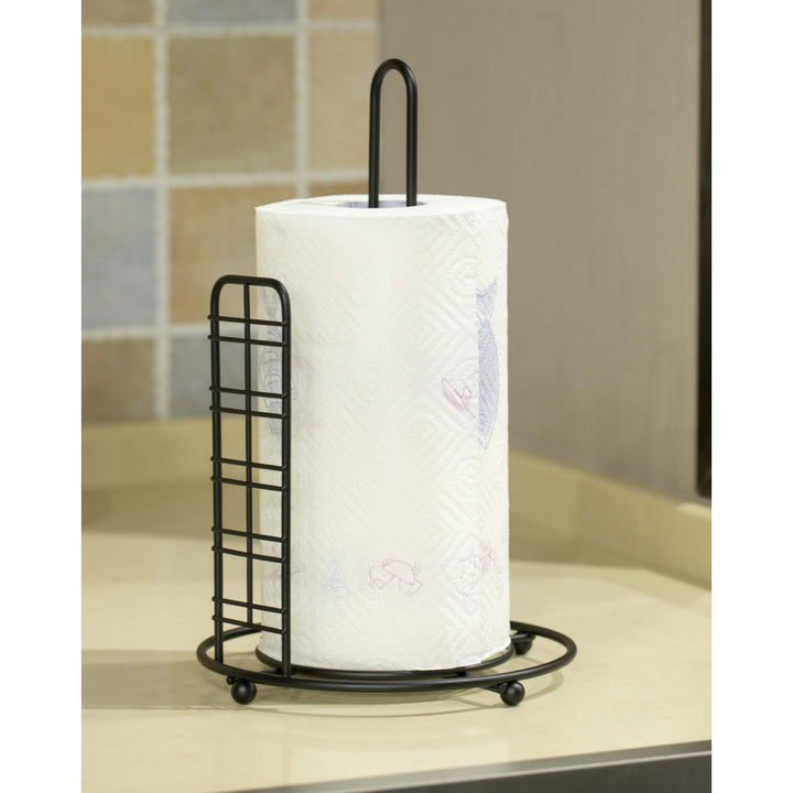 Freestanding Round Single Roll Sturdy Black Iron Towel Paper Holder Stand Roll Dispenser, Countertop Portable Stand for Image 2