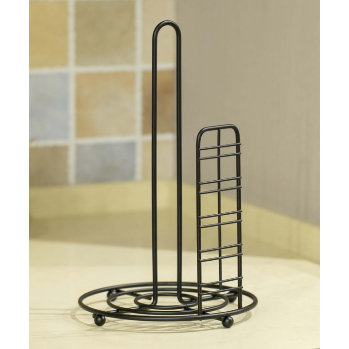 Freestanding Round Single Roll Sturdy Black Iron Towel Paper Holder Stand Roll Dispenser, Countertop Portable Stand for Image 3