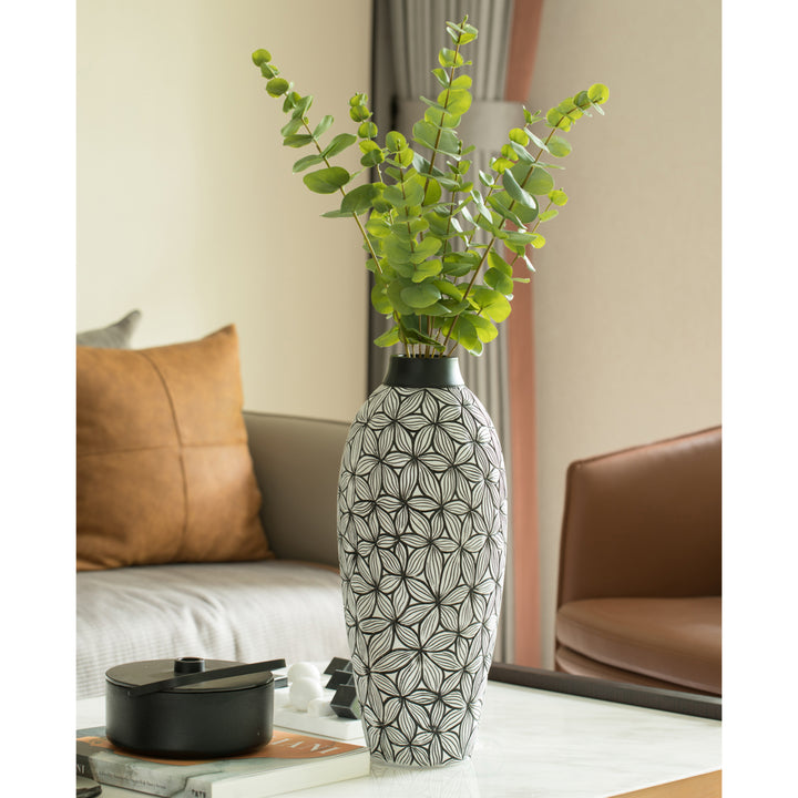 Flower-Inspired Ceramic Vase - Unique White 17-Inch-Tall Round Table Decor for Entryway, Dining Room, Living Room - Image 2